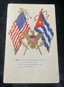 1908 Patriotic Flags  Postcard US & Cuba. Cuba Independence Support - Picture 1 of 2