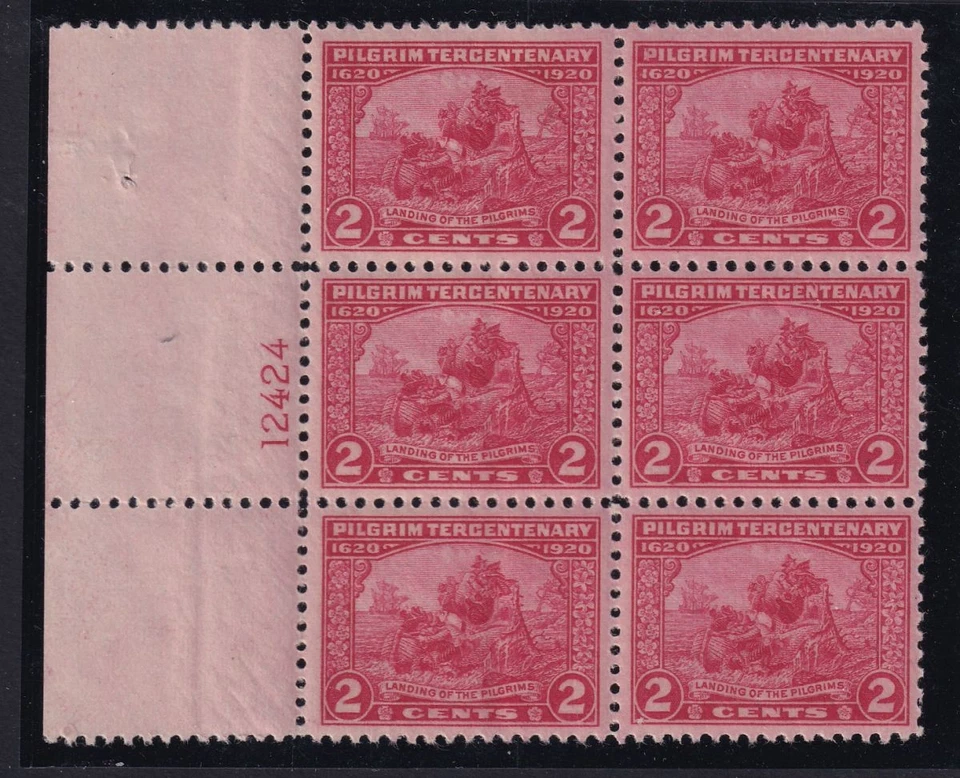1920 Pilgrim Tercentenary Sc 549 with original gum MNH plate block of 6 (ED - Image 1 of 1