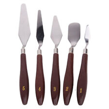 5Pcs Stainless Steel Painting Spatula with Wood Handle - Reddish Brown
