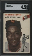 1954 Topps #3 Monte Irvin New York Giants HOF SGC 4.5 VG-EX+