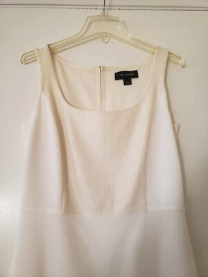 Vestido ST JOHN KNITS COLLECTION Marfil Lentejuelas Esmoquin Funda Lana Seda Silencioso Lujo Foto 1 de 4