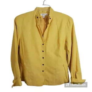 Coldwater Creek Linen Blend Belt Detail Jacket Blazer Yellow NWT Size 12 Petite - Picture 1 of 13