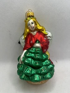 Vintage Robert Hanley Collezione Ornamento Vetro Soffiato 2003 Angelo con Albero di Natale - Foto 1 di 3