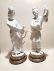 A Beautiful Pair Of Faux Early Chinese Porcelain Figures 9.5 Inches & Signature 