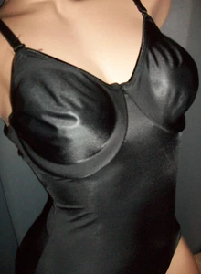 Vtg Black Nylon Spandex Bra Bodysuit Shaper Girdle 36C - Picture 1 of 5
