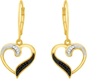 Black & White Real Diamond Heart Dangle Earring 14K Gold Plated Sterling Silver - Picture 1 of 14
