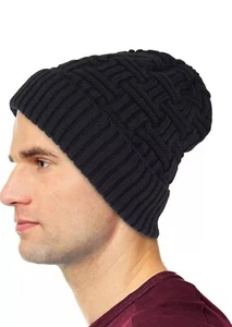 Debra Weitzner Herren Winter Slouchy Beanie Mütze Strick Ski Totenkopf Mütze warm Fell schwarz  - Bild 1 von 10
