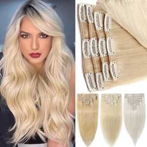 "Extensiones de cabello humano con clip cabeza completa 100 % cabello humano real Remy 20"" 22"" 24" - Imagen 1 de 40