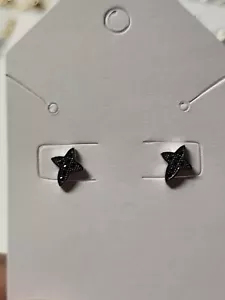 Sterling Silver Cross Stud Earrings Screw Back Black Marcasites - Picture 1 of 5