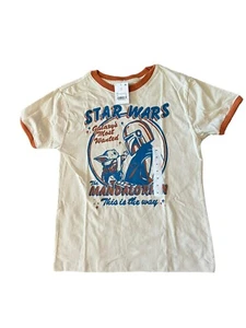 Star Wars Kids Medium Cream Ringer Tee Mad Engine Mandalorian Shirt - Picture 1 of 4