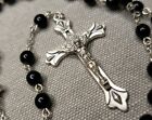 Vintage Rosary Art Deco Black Beads Catholic Christian H54