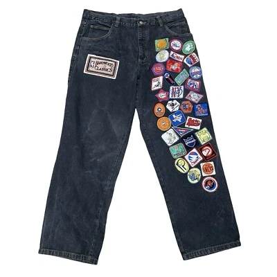 Pantalones de mezclilla vintage Jeff Hamilton Hardwood Classics con parche de la NBA para hombre talla 40” Foto 1 de 4