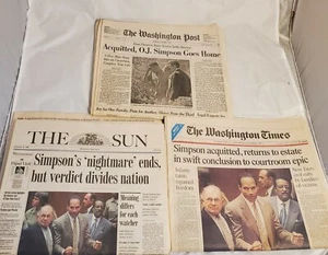 O.J. SIMPSON Newspapers-Washington Post, Times &The Sun Oct 4 1995  NEWSPAPERS - Picture 1 of 12