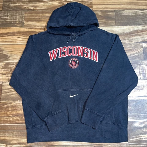 Vintage Nike Wisconsin Badgers Travis Scott Center Swoosh Hoodie Sz XL/XXL RARE Cover