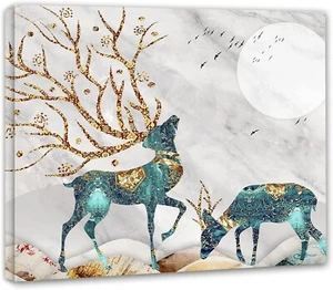 Bamkucy Hirsch Bilder Wanddeko Elch Leinwand Elch Bilder Wildtiere Wanddeko - Bild 1 von 4