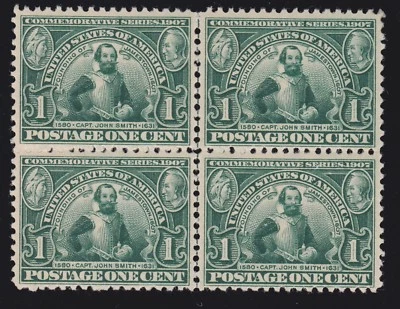 US 328 1c Jamestown Mint Block of 4 F-VF OG H SCV $105 - Image 1 of 2