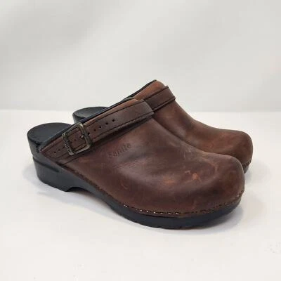 Sanita Morse Brown Oiled Leather Mules Clogs Women Size 38 US 6.5 Comfort Shoes - Image 1 of 4