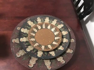 Kathy Graybill Primitives By Kathy Snowmen Winter Wooden Plates - Picture 1 of 5