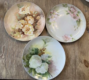 "3 platos de comedor antiguos/de colección de porcelana floral pintados a mano de 10"" Arzberg & Homer L. - Imagen 1 de 10