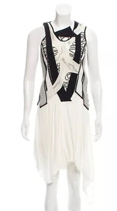 Helmut Lang 2 4 sexy Chiffon asymmetrisch elfenbein weiß Designer Damen Kleid - Bild 1 von 8
