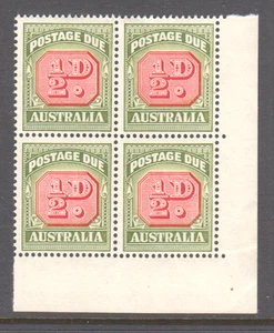 Australia 1958 Postage Due ½d MUH corner block 4 stamps.No wmk. - Picture 1 of 2