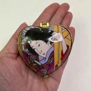 "Caja baratija oriental dama en forma de corazón con bisagras porcelana 3 X 3"" LEER - Imagen 1 de 9