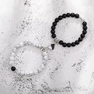 2 Pc Natural Stone Beaded Bracelet Women Adjustable Round Link Chain Jewelry - Image 1 of 4