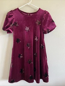 Cat & Jack Maroon Burgundy Sequin Star Keyhole Back Velvet Dress Large 10/12 - Picture 1 of 7