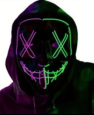 LED Mask For Halloween, Party - Purple/Green  - New - Image 1 of 3