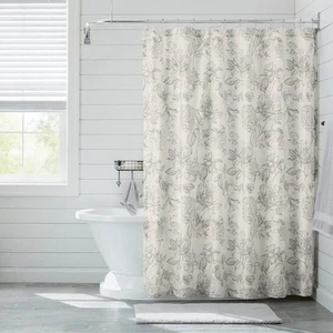72 in. Ivory and Gray Botanical Floral Shower Curtain - Picture 1 of 6