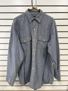 Vintage KEY SHIRT MEN L Reg Blue BUTTON FRONT LIGHTWEIGHT DENIM Work BH - Picture 1 of 7
