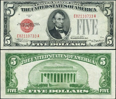 FR. 1528 M $5 1928-C Legal Tender Mule E-A Block CU - Imagem 1 de 3