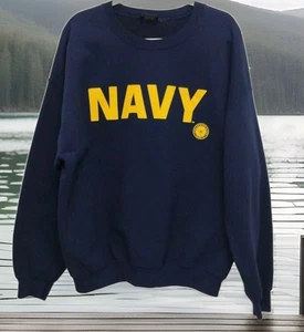 VTG MV Sport XL NAVY Academy Graphic Print Long Sleeve Crewnwck Sweatshirt - Picture 1 of 8