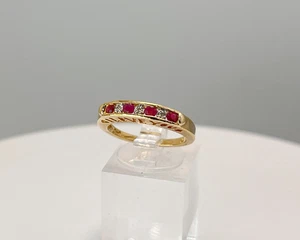 Genuine Ruby & Diamond "I Love You" Hearts Band 10k Solid Gold Ring Sz 6.75 - Picture 1 of 5