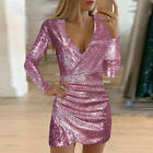 Women Sexy Mini Dress Sequin Glitter Bodycon Dress Evening Party Cocktail Gown W