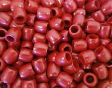 Lot of 100 Red Macrame 16mm 5/8" Barrel Wood Art Craft Beads with Large Hole