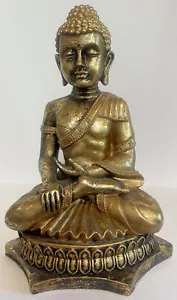 15 1/2” Gold Resin Buddha Zen Lotus Position, Hindu Meditation Peace Statue - Picture 1 of 6
