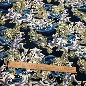 Navy Blue Wave Pattern Fabric Bag Bookcover Quilt Patchwork Making Project Craft - Picture 1 of 5