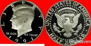 Medio dólar Kennedy 1991 revestido S camafeo profundo gema prueba - Imagen 1 de 1