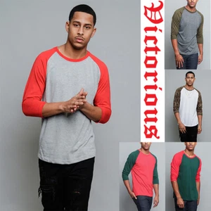 Victorious Men's Baseball T-shirt raglan 3/4 length sleeve Jersey TS900 - Picture 1 of 28
