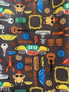 Friends tV show Fabric - Names & Icons 100% Cotton - charcoal - bTY - Picture 1 of 1