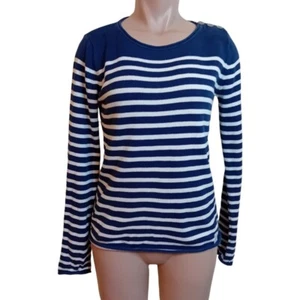 Y2K Girls Juniors H&M L.O.G.G Navy White Striped Sweater W/ Buttons Classic 14Y - Picture 1 of 12