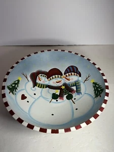 Bed Bath & Beyond Wood Bowl Decorative Christmas Holiday 12" Snowmen - Picture 1 of 6