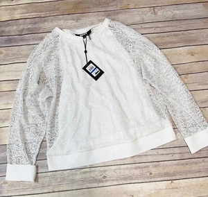 DKNY Women’s Dolman Sleeve Mesh Metallic Beaded long Sleeve Top White Size XL - Picture 1 of 5