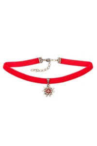 Trachten Kropfband Halsband Samtband 50995 Edelweiß hellrot Dirndl Schmuck Wiesn - Bild 1 von 1