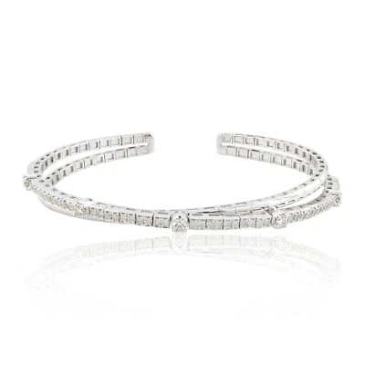 0.85 Ct Lab Grown CVD Diamond Cuff Bangle 14k White Gold Bracelet Birthday Gift - Image 1 of 4