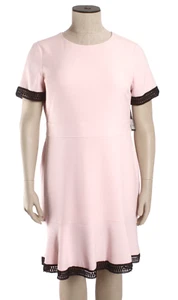 NEW Nine West Size 16 Pink Sheath Dress, Black Crocheted Hems, Stretch, Lined - Picture 1 of 12
