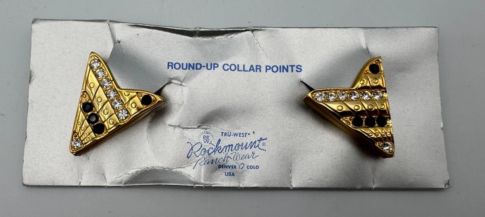 Vtg Rockmount Ranch Wear Round-Up Collar Points Denver Gold Tone W/rhinestones - Image 1 of 1