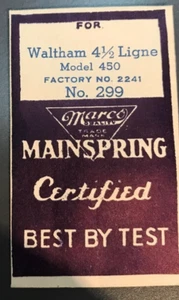 Waltham Mainspring 4 1/2 Ligne Model 450 Factory #2241  Marco B26#299 - Picture 1 of 1