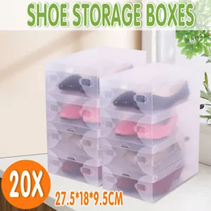 20x Clear Shoe Storage Transparent Box Foldable Stackable Plastic Boxes Organize - Picture 1 of 12